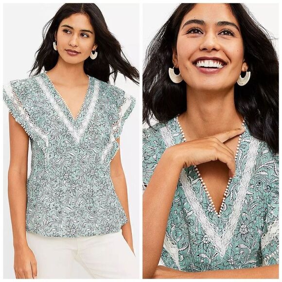 Loft Spring Bloom Lacy Ruffle Peplum Top Size Small - Picture 1 of 11